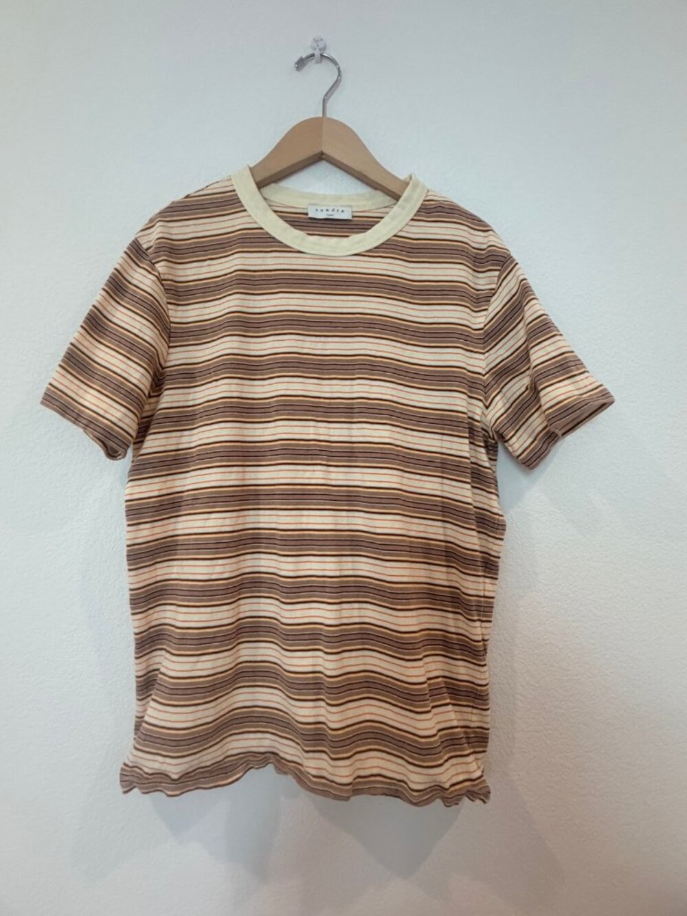 Sandro Striped Tee Cream Brown Multi Men's S